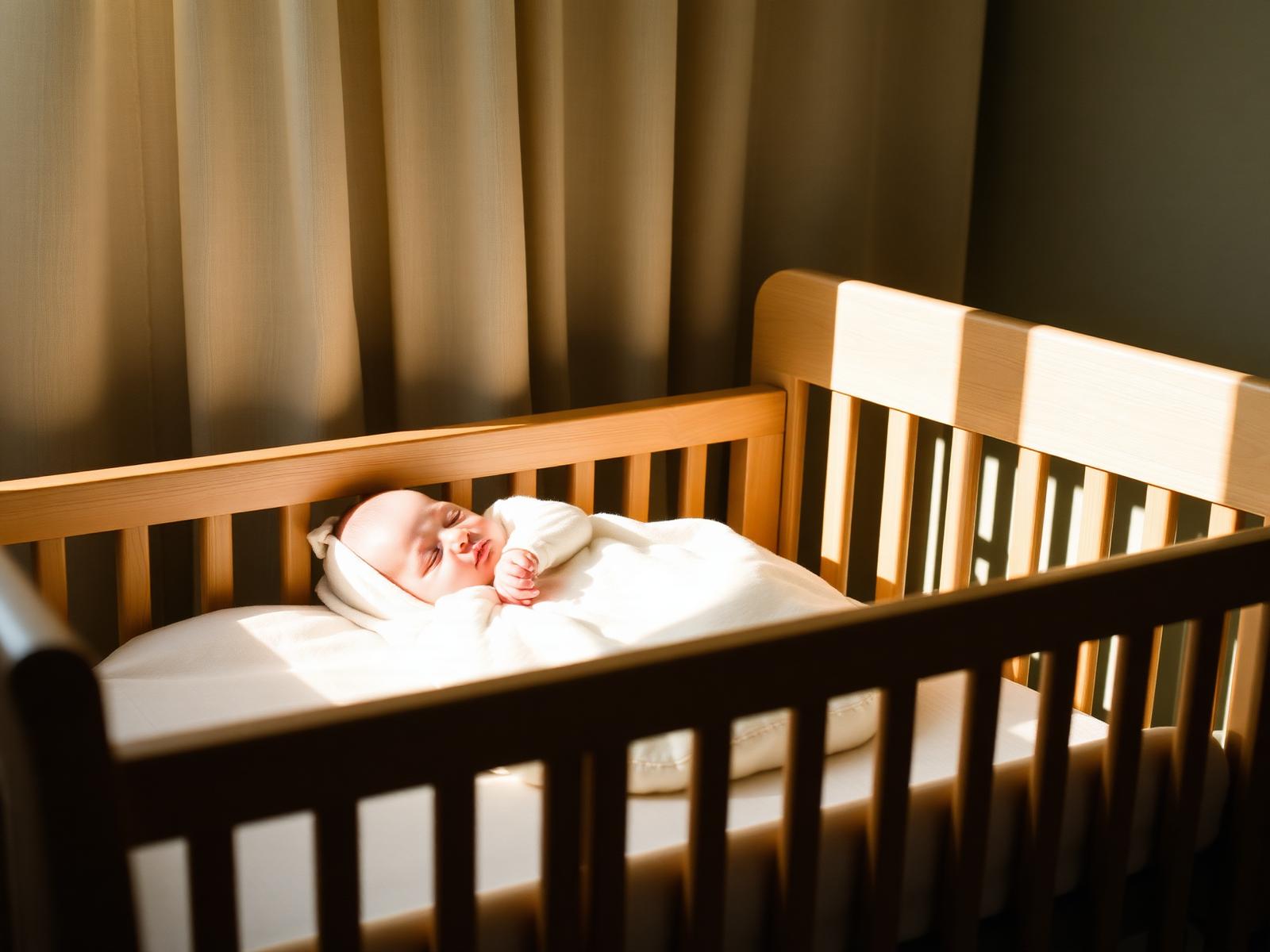 Friedlich schlafendes Baby im Beistellbett